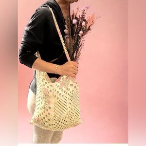 Free People Lightweight Linen Fabric Tote Farmers Market Beach Bag